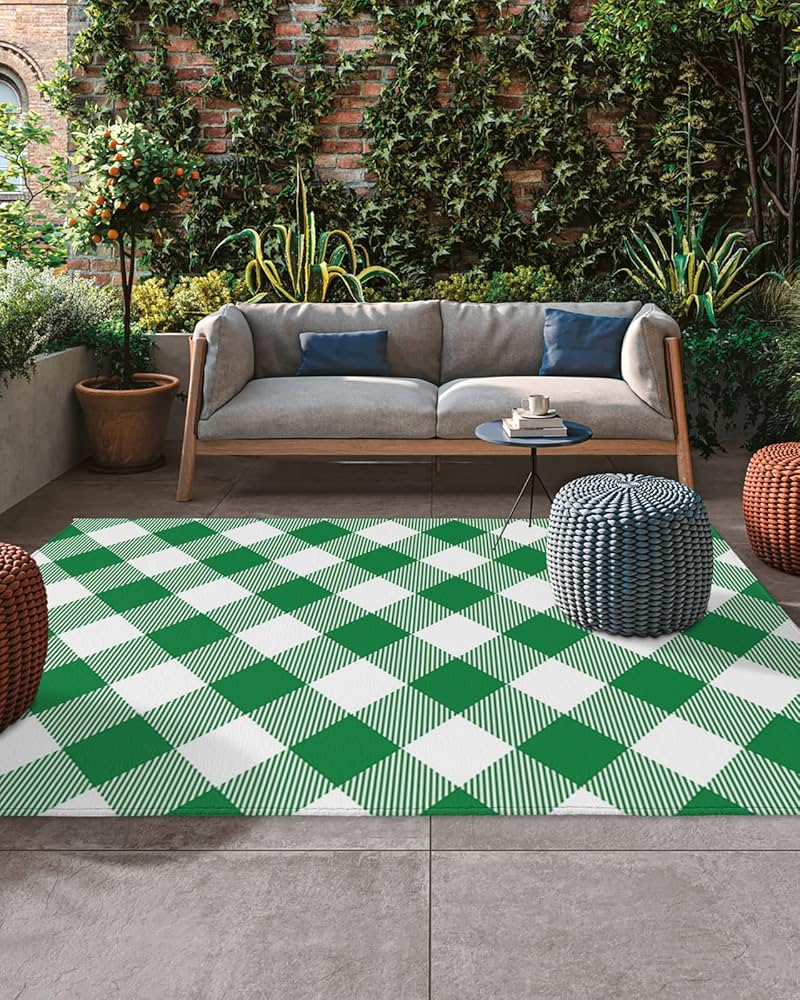 Amazon.com: Outdoor Rug Waterproof 4x6 Feet Buffalo Check Plaid